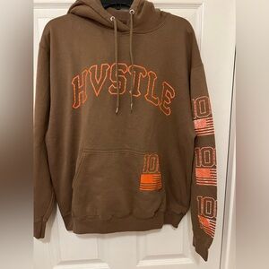 Brown Hoodie with Orange Accents